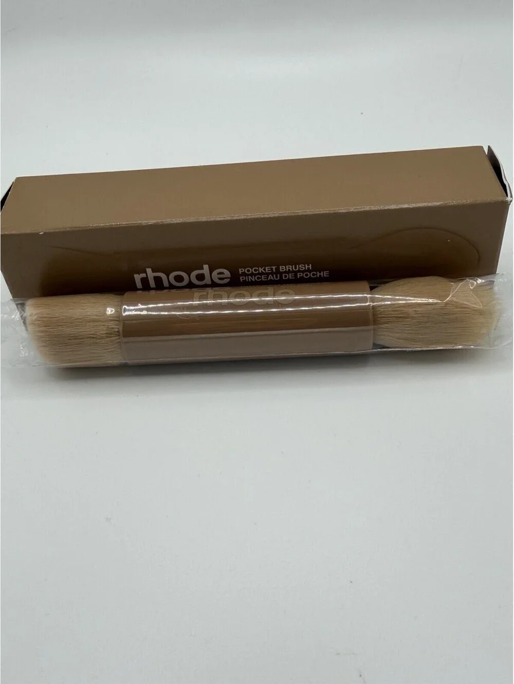 Rhode Pocket Brush Travel Makeup Brush Brown Beige New in Box Authentic Tool